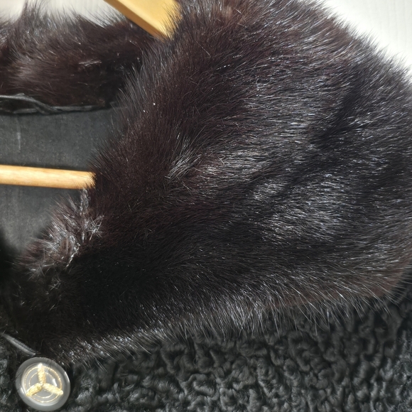 Vintage Persian Lamb Fur Coat with Mink Fur Collar Size M Luxury Perfect Conditi - Picture 9 of 17